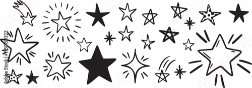Collection of black and white starburst shapes and stars