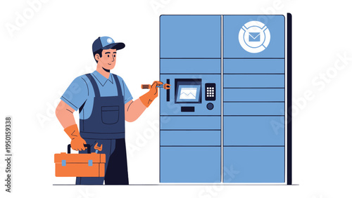 Smart Locker Maintenance: A maintenance worker diligently services a smart locker, a vital element in modern delivery infrastructure.