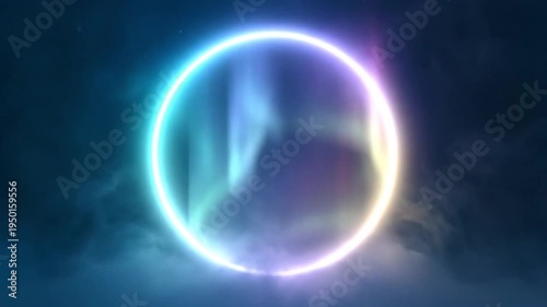 Glowing neon circle with smoke and light effects isolated on transparent background