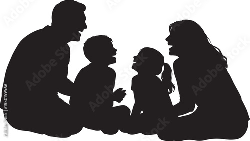 Silhouette of a Happy Family Sitting Together and Laughing