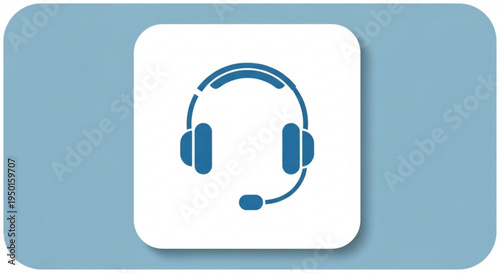 Customer support headset icon for call center or help desk service on blue background
