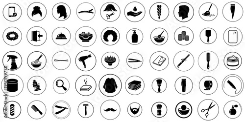 Hair Salon and Barbershop Round Icons Set