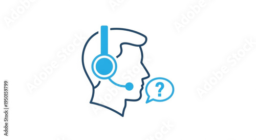 Customer service representative wearing headset with question mark in speech bubble symbolizing support and assistance in business communication