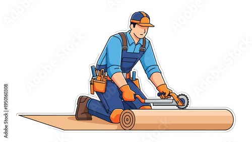 Wallpapering Profession: A skilled construction worker meticulously installs wallpaper. Capturing the essence of craftsmanship and attention to detail.