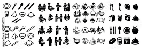 Dining icons with plate fork spoon glyph