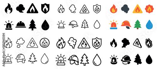 Safety icons with helmet flame tree minimal