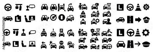 Transportation icons with car steering wheel minimal