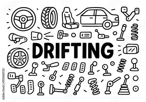 Drifting icons with wheel tire seat outline