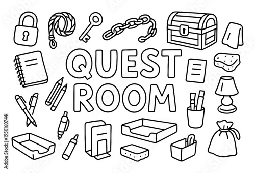 Quest room icons with lock chest rope playful