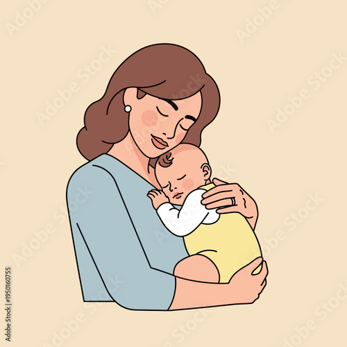 Mother holding sleeping baby, tender moment of love and care, motherhood concept
