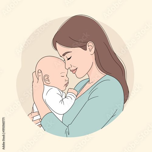Mother holding sleeping baby, tender moment, love and care, gentle embrace