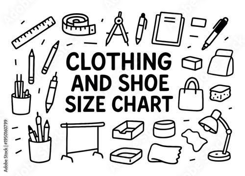 Clothing icons with ruler tape shoe outline