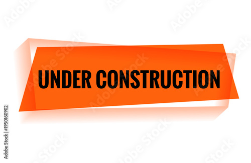 Under Construction Banner Vector – Orange Paper Ribbon Warning Sign Template