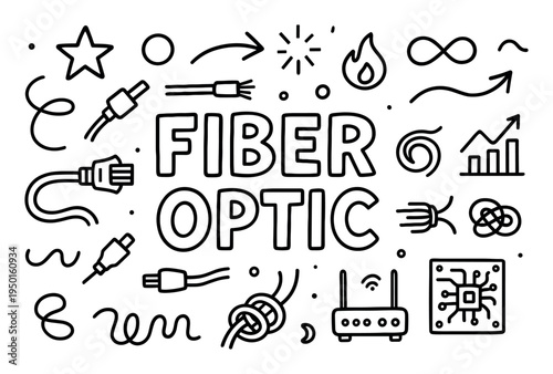 Technology icons with cable connector router outline