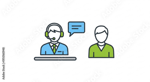 Customer support representative wearing headset talking to client online help and assistance concept