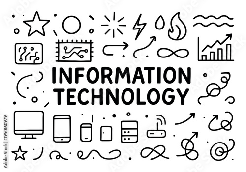 Information technology icons with phone monitor server outline