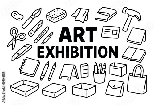 Art icons with brush pencil easel outline