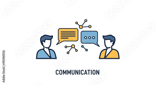 Flat design people communicating with speech bubbles.