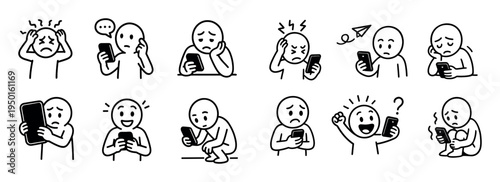 Communication icons with phone face emoji outline