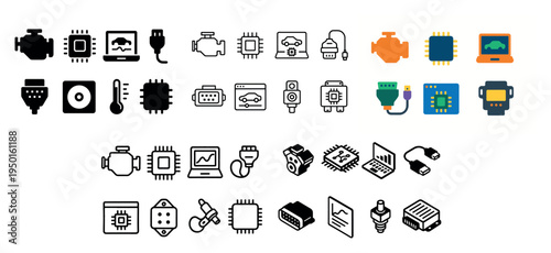 Electronics icons with chip plug flat