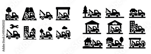 Towing icons with tow truck car minimal