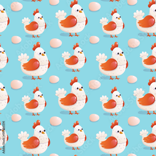 Chicken seamless pattern in cartoon vector style