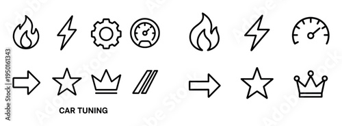 Automotive icons with flame bolt gauge outline