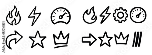 Performance icons with flame bolt gauge outline