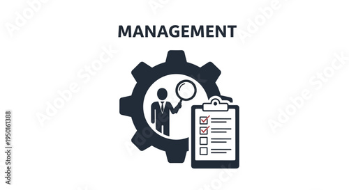 Business management concept with gear and clipboard.