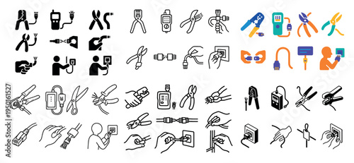 Repair icons with pliers wire plug outline