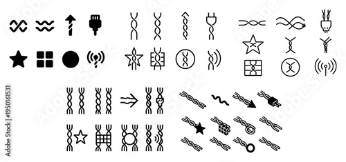 Biology icons with dna helix strand outline