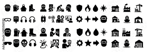 Safety icons with helmet gloves boots minimal