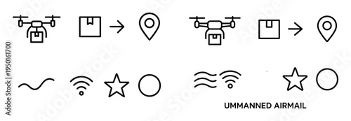 Delivery icons with drone box pin outline