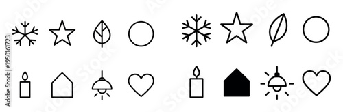 Seasonal icons with snowflake star leaf minimal