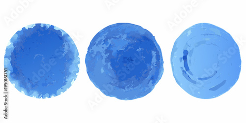 Three watercolor oval shapes in varying shades of blue tones