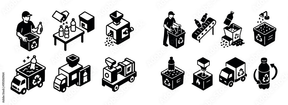 Obraz premium Recycling icons with bottle box truck minimal