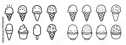 Dessert icons with ice cream cone popsicle outline