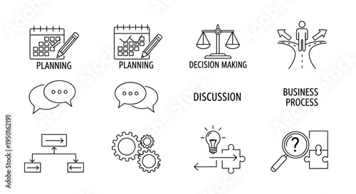 Business process planning and discussion icons.