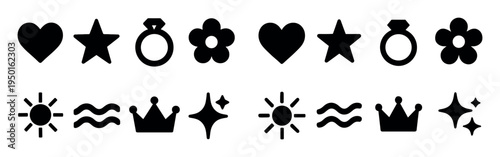 Love icons with heart star ring minimal bold