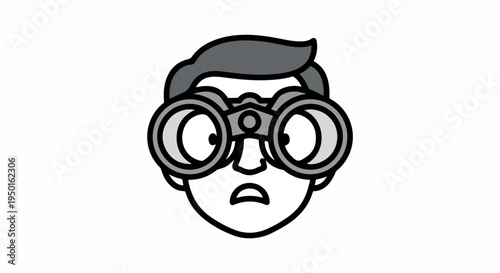A cartoon man wearing 3D glasses with a concerned expression on a white background in a simple line drawing style.