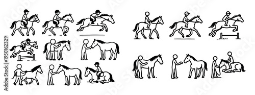 Equestrian icons with horse rider saddle outline