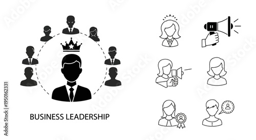 Business leadership and team management icons.