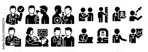 Medical icons with doctor nurse patient solid