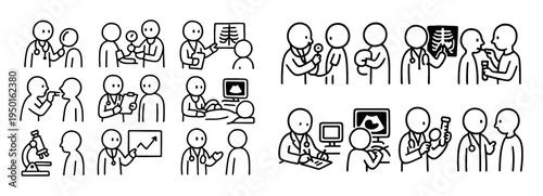 Medical icons with doctor patient stethoscope outline