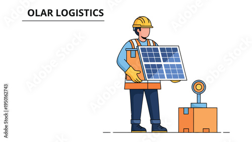 Solar Panel Installation: A diligent construction worker, clad in a safety helmet and vest, carefully handles a solar panel at a construction site.