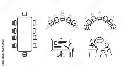 Business meeting and presentation icons.