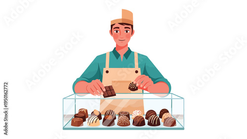 The Chocolate Artisan: An artisan meticulously arranges handmade chocolates, showcasing a passion for their craft and a dedication to quality.