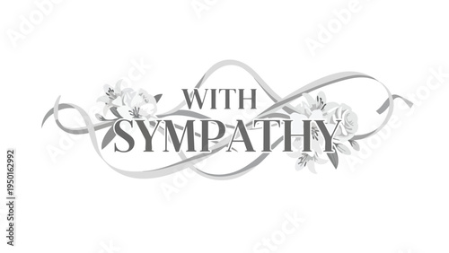 Elegant greyscale sympathy banner featuring delicate floral embellishments and graceful flowing ribbons a solemn design for messages of heartfelt