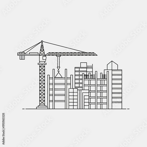 Construction site with crane and unfinished buildings, modern architecture, urban development, engineering