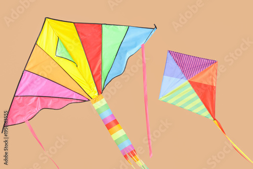 Colorful kites flying on be...